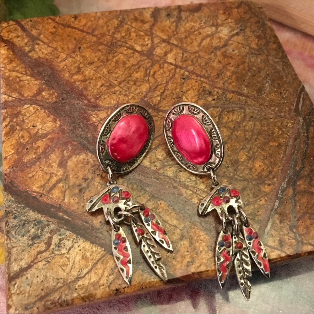 Berebi Designer Elegant Pink and Silver Dangle Earrings